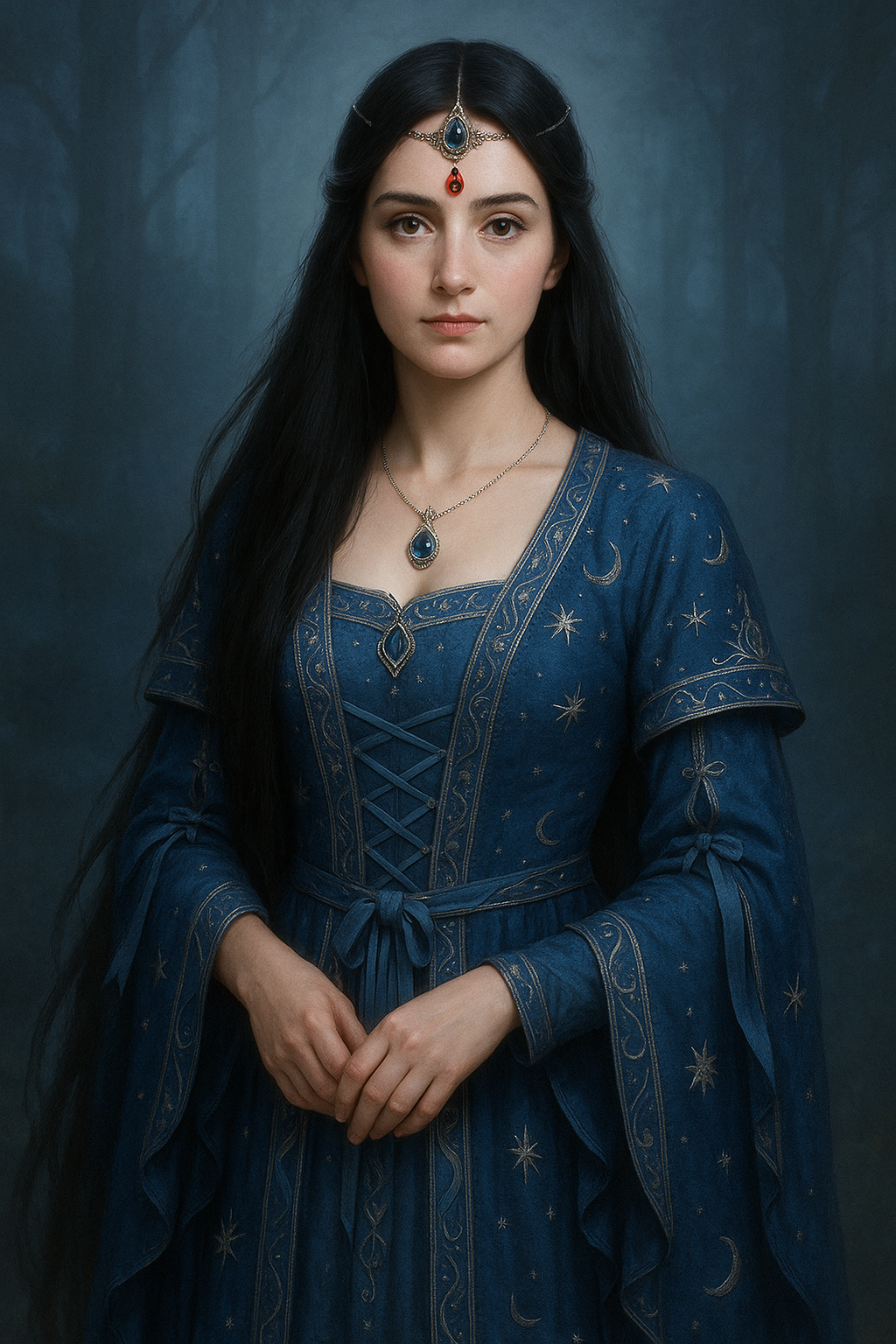 Ilaina wearing a Ferronnière, serene